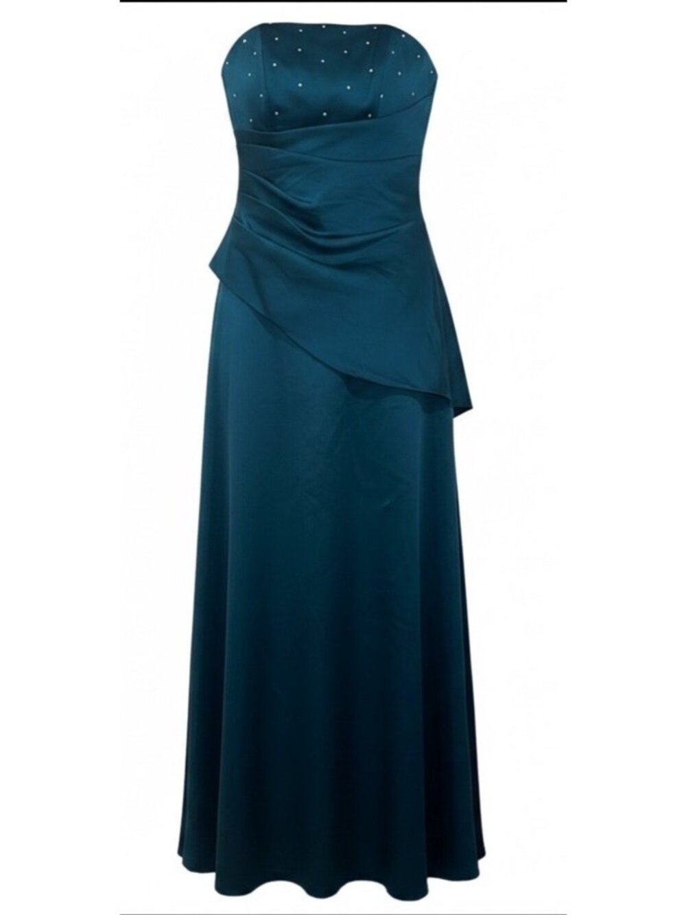 Y2K 90s Forever Yours Womens Strapless Gown Dress Sz 6 Teal Ruched Bling Prom